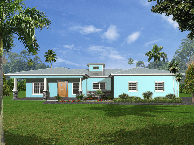 New Homes in Titusville FL at Mossy Oaks-Captiva Model-Front Render-Blue with Oak Door